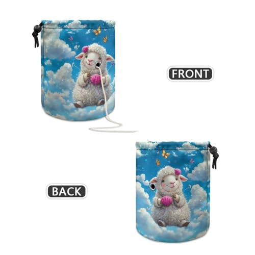 Image of Sellikakes Yarn Bag with Drawstring, Cute Sheep Knitting Crochet Tote Bag Yarn Storage Bags Organizer Crochet Accessories for Crocheting Project, Store Skein Ball,Short Knitting Needles