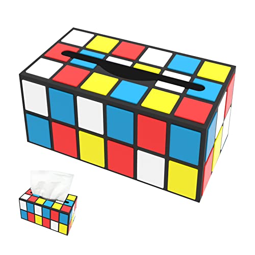 AXOTEN Cosmetic Tissue Box Acrylic Tissue Box 23 x 13 x 10 cm Magic Cube Tissue Dispenser with Magnetic Closure for Dining Room Bathroom Bedroom Car Office Colourful