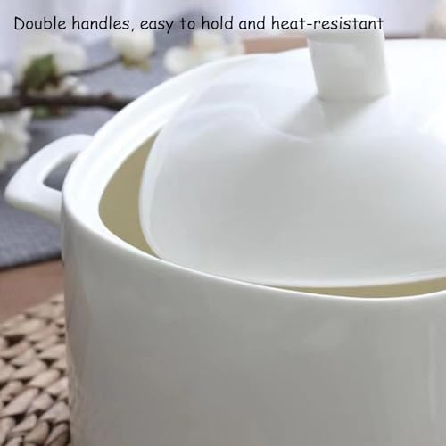 FENNVV Large Ceramic Soup Tureen, White Porcelain Soup Serving Bowl with Lid and Ladle Set Bone China Bowl for Restaurant Home Kitchen Decoration, Microwave and Dishwasher Safe