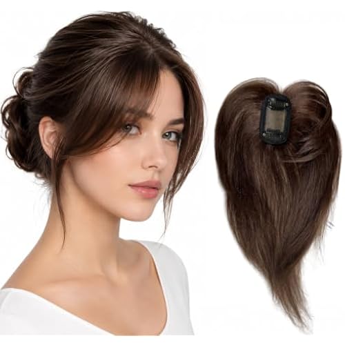 Anemone Natural Human Hair Bangs Side Fringe for Women Middle Part False Bangs Clip-in Extensions Invisible Mini Small 15g Hairpieces Topper (Dark Brown #2)