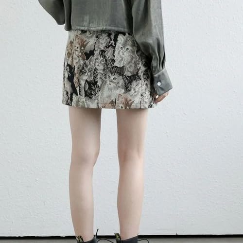 Dawery High Waist Hip A Line Skirt Retro Cat Embroidery Print Autumn Spring Outwear Zipper4