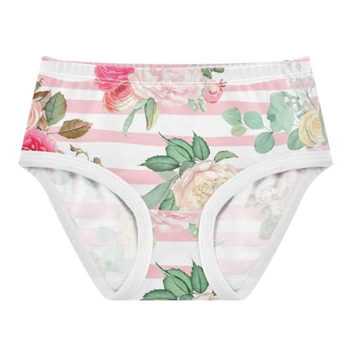 White Pink Stripes Roses Toddler Underwear Custom 2t Cotton Little Girl Panties Pattern Kids Briefs Undies