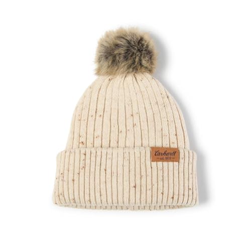 Carhartt Womens Knit Faux Fur Pom-Pom Beanie, Oat Milk NEP, One Size