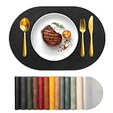 Univo Colors ランチョンマット 高質PUレザー 6枚セット おしゃれ 華やか 飾り 清潔しやすい 家庭用 レストラン用 丸洗いOK 撥水 防汚 断熱 滑り止め （楕円形 ４３cm×３０cm、6枚セット,ブラック）