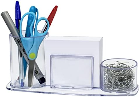 Acrimet Millennium Desktop Organizer Holder for Pen, Pencil, Clip, Paper and Desk Accessories (Plastic) (Paper Included) (Clear Crystal Color)