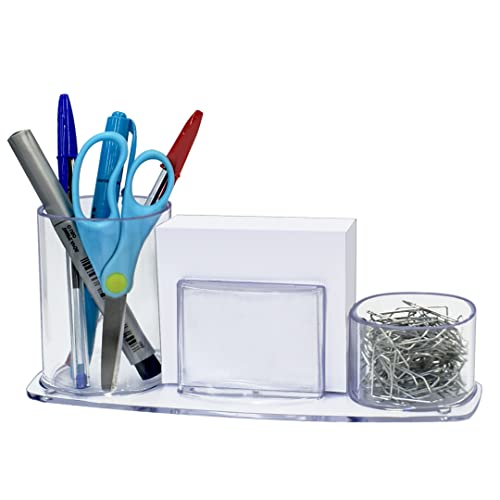 Acrimet Millennium Desktop Organizer Holder For Pen, Pencil, Clip, Paper And Desk Accessories (Plastic) (Paper Included) (Clear Crystal Color) #TOP4