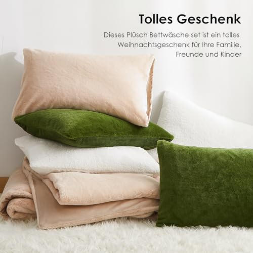 Lanqinglv Plüsch Bettwäsche 200x220 Grün Winter Flauschig Kunstfell Flanell – Ansicht 7