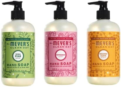 MRS. MEYER'S CLEAN DAY Holiday Hand Soap Bundle (Peppermint, Iowa Pine, and Orange Clove) 12.5 Ounces each