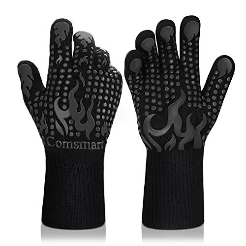 Comsmart BBQ Gloves, 1472°F Heat Resistant Grilling Gloves Silicone Non-Slip Oven Gloves Long Kitchen Gloves for Barbecue, Cooking, Baking, Welding, Cutting (S, Black)