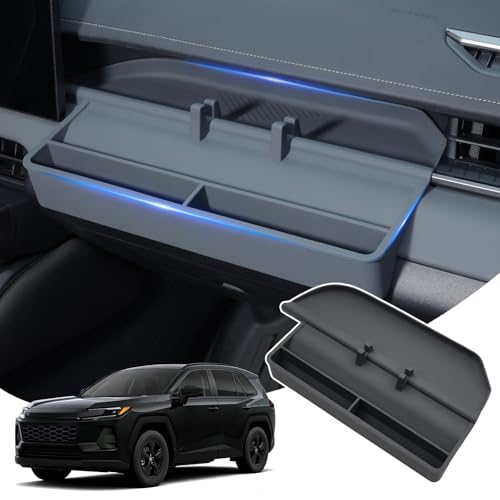 Autorder Silicone Passenger Organizer Tray for 2026 Toyota RAV4 Accessories - Dashboard Hidden Storage Organizer Anti-Slip Tray with Phone Slot and Extra Compartments - Black