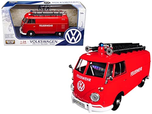 Motormax Volkswagen Type 2 (T1) Fire Van Red 1/24 Diecast Model Car #TOP26
