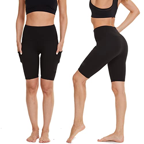 AMIYOYO Radlerhose Damen mit Taschen Leggings Sporthose Kurze High Waist Blickdicht Sportshorts Dehnbar Hotpants Bequem für Yoga Fitness Gym Sommer