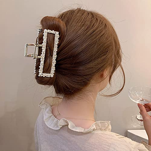 Pearl Hair Claw Clips For Women | Large Rectangle Hair Clip | Imitation Pearl Hair Accessories - Long Lasting Hold | Hair Styling Tool | 1-Piece Set | Elegant Design - Ideal For All Occasions #TOP1