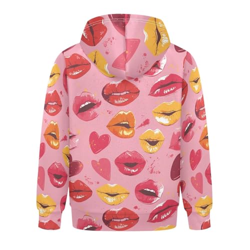 Lips Kiss Heart Pattern Love Boys Girls Sweatshirts Casual Cool Hoodie Clothes with Kangaroo Pocket2