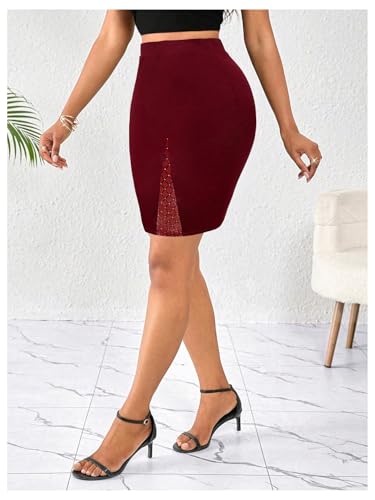 Women's Rhinestone Bodycon Skirts High Waisted Work Office Pencil Skirt4
