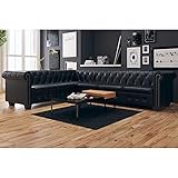 Einfache Montage Nicoone Chesterfield Sofa Ecksofa 6-Sitzer L-Form Loungesofa Wohnzimmersofa Couch Polstersofa Kunstleder schwarz