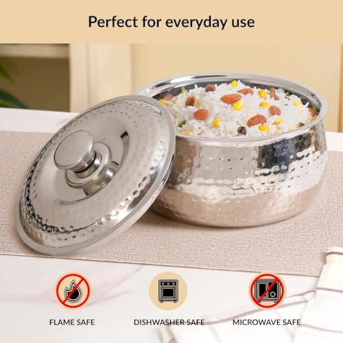 Image of Nestasia Stainless Steel Insulated Casserole with Lid (2000 ml) - 100% Food Safe Hammered Roti Server with Self Locking Lid - Retains Heat & Freshness | Rust Resistant & BPA - Free Chapati Casserole