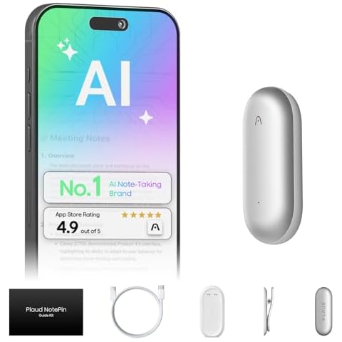 Plaud NotePin Voice Recorder, AI Voice Recorder, App Control, AI Notetaker, AI Transcribe & Summarize, Support 112 Languages, 64GB Memory, Audio Recorder for Lectures, Meetings, Lunar Silver Cover