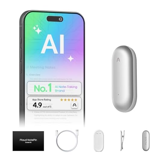 Gravador de voz com IA, com PLAUD NotePin, controle de aplicativo, anotador com IA, transcrição e resumo com IA, 112 idiomas, 64 GB, gravador de áudio para aulas, reuniões, prata lunar