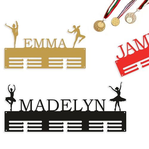 Appendiabiti per Medaglie da Danza - Personalizzato con Nome – Espositore da Parete in Metallo per Medaglie e Nastri – Supporto per Premi, Regalo per Danzatori, Cheerleader - Varie Figure (Design 3)