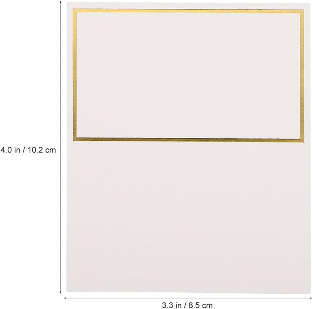 BESPORTBLE 200pcs Elegant Place Name Cards with Gold Foil Frame Blank Fillable Tent Table Signs for Weddings Banquets Birthday Parties Rustic Country Theme Events Smooth Edges Easy Standing