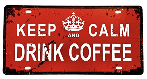 DiiliHiiri Letrero de Café para Bar - Pub o Cafetería - Cartel Americana Vintage - Señal Keep Calm Coffee Decoración Retro para Cocina —30x15cm— Aviso - Placa - Afiche - Cartel - (2651-23)