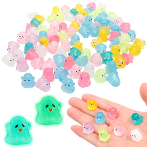 Ghshanog 100Pcs Mini Ghosts Figures,Luminous Ghost Miniature Figurines, Glow in the Dark Tiny Decor, Resin Ghost Ornament for Garden, Fairy Garden, Dollhouse, Outdoor Landscape