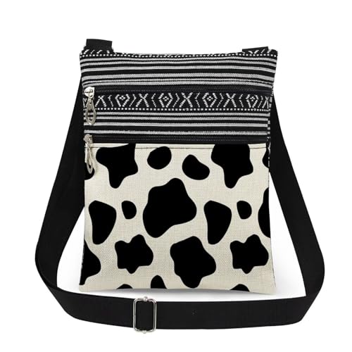 XiaoGalaee Stylish Cow Print Men Crossbody Bag - Adjustable Women Shoulder Bag with Cow Print Zipper Purse Ranch-Themed Country Gatherings Farmhouse Gift Daily Commute or Casual Outings