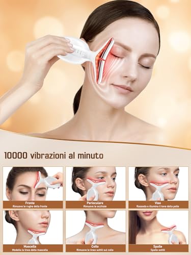 Massaggiatore Viso Lifting Antirughe Elettrico: Dispositivo di Bellezza con 4 Modi 7 Colori LED - Face Massager a 45°C con Microcorrente per Rughe - Massaggio Viso EMS Gua Sha Rassodante Viso e Collo - 2