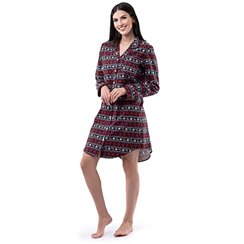 Chemise de nuit motif Fair Isle Noir en flanelle douce et chaude