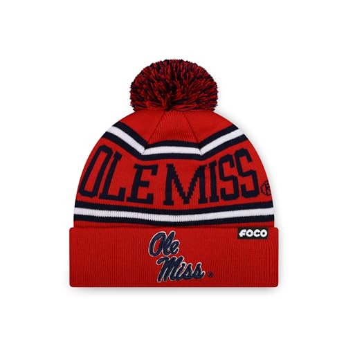 FOCO Ole Miss Rebels NCAA College Logo Stripe Pom Beanie Hat, Team Color