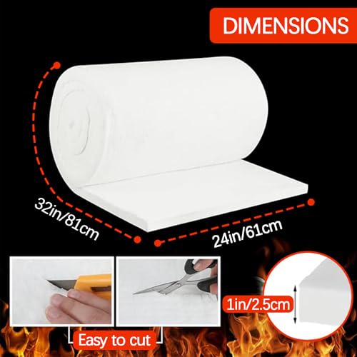 Ceramic Fiber Blanket Ceramic Fiber Insulation 2700°F/1500°C High Temperature Insulation Baffles for Wood Stove Forge Furnace Chimney Boiler Pizza Oven Kiln Fireplace,1\",24\"×32\"