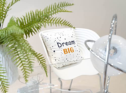 Melody Art Double-Side Personalizable Embroidery Astronaut Mars Stars Space Themed White Celestial Pillow Throw Cover 18"X18" With Quote Dream Big For Nursery Boy Girl Teen Kids Room Bed Decoration #TOP6