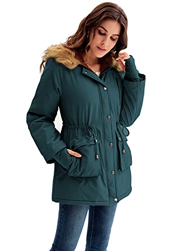 Grace Karin Women's Winter Warm Drawstring Hooded Coat Parkas Fleece Jacket Dark Green L #TOP1