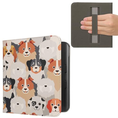 kwmobile Case Compatible with Kobo Libra Colour Case - PU Cover w/Strap - Dogs White/Light Brown/Grey