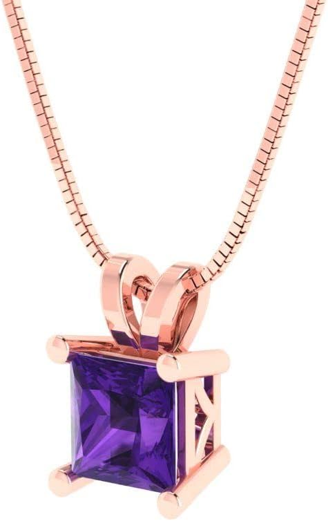Clara Pucci 14K Rose Gold Plated Solitaire 18" Box-Chain Necklace - Sterling Silver 2.5ct Princess Cut Amethyst Pendant - Image 2