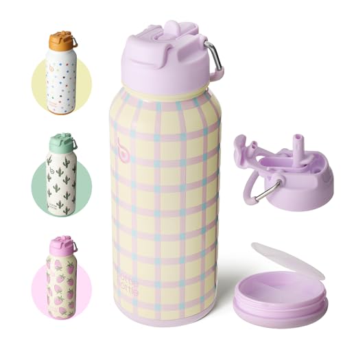 BOTTLE BOTTLE Botella de agua aislada de 32 onzas, botella de agua deportiva de acero inoxidable con pajilla, diseño de tapa de doble uso para gimnasio con pastillero (VivaBands)