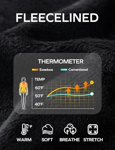 Ewedoos Thermal Shirts for Women Zipper Pocket Fleece Lined Long Sleeve Workout Tops Compression Running Hiking Ski Gear Black