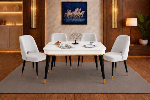Image of WOODEN SPACE 4 Seater Wooden Dining Table Set | Urban Marble Top Dining Table with Chairs for Dining Room & Kitchen (Modern Vintage Light Grey) (42 x 42 x 30 inch)