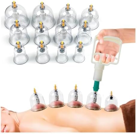 HIJAMA Cupping Kit 12 Pcs Vacuum Cupping Set for Health Care Portable Body Relaxation Massager & Manual Therapy Cups for Pain Relief Magnetic Traditional Chinese Therapy Cupping,Transparent