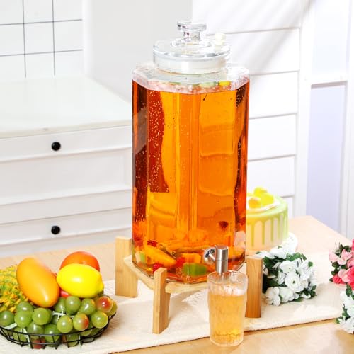 FillTouch 4 Gallon Large Drink Beverage Dispenser with Stand and Stainless Spigot Leakproof Glass Water Dispenser for Wedding Party Bars Restaurants - Thumbnail 5