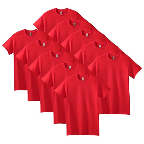 Gildan Men's 10-Pack Heavy Cotton Adult T-Shirt (G5000), Red, Large