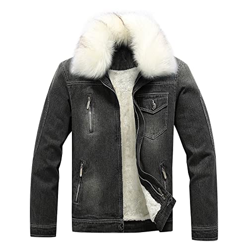 Jaqueta masculina leve outono e inverno casaco moda jeans cor sólida lapelas plus veludo casacos grossos tops jaqueta quente com zíper jaquetas sociais para homens inverno (preto, G)