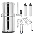 FACHIOO Gravity-fed Water Filter System, 2.25 Gallon Stainless Steel Countertop System with 2 Ceramics Filters Washable Filters, Metal Water Level Spigot and Stand,Reduce up to 99% Chlorine