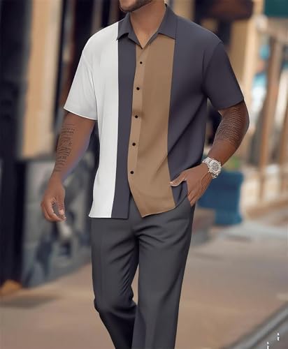 Men's Outfits 2 Piece Fashion Dressy Short Sleeve Casual Wedding Church Night Leisure Walking Suits S-5XL2