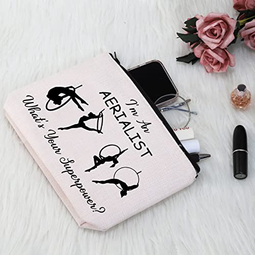 G2Tup Aerialist Yogi Dancer Gift I’m A Aerialist What’s Your Superpower Makeup Bag Aerial Silks Dancer Cosmetic Bag Aerial Hoop Lover Gift Travel Bag (Aerialist White Bag) #TOP3