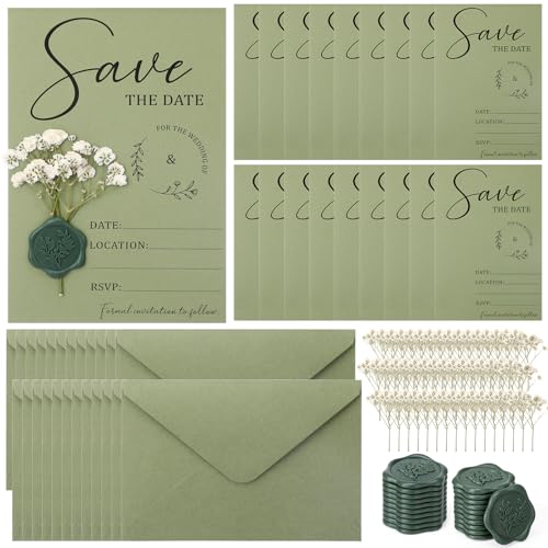 ForraFun 25 Set Save The Date Cards for Wedding Announcement Cards with Envelopes Wax Seals and Baby's Breath Fill in Style Save The Dates for Wedding Invitation Newly Couple 4 X6 Inch
