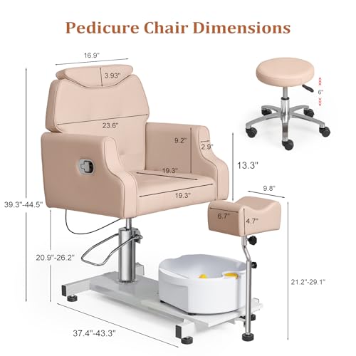 OmySalon Pedicure Chair w/Stool & Bubble Massage Foot Bath, 360° Rotation Hydraulic Adjustable Seat, Pedi Station for Foot Nail Tech Beauty Spa Salon Home Use (Light Pink)