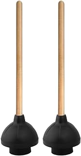 Superio Heavy Duty Plunger with 21 Inch Wooden Handle, Black Rubber - Classic Toilet Plunger, Heavy Duty, Double Thrust Force Cup, Rubber Toilet Plunger, Black Plunger (Wood-2 Pack)