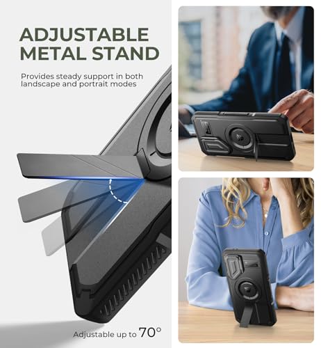 Image of Dexnor for Samsung Galaxy S24 FE Case with Camera Cover & Adjustable Kickstand & Built-in Screen Protector, Magnetic Rugged Shockproof Bumper Cases Heavy-Duty Magnetic Protective Cover,Black